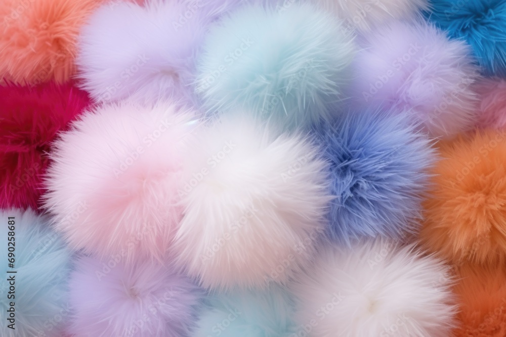 Poster a collection of fluffy balls in various colors. versatile for any creative project or decoration