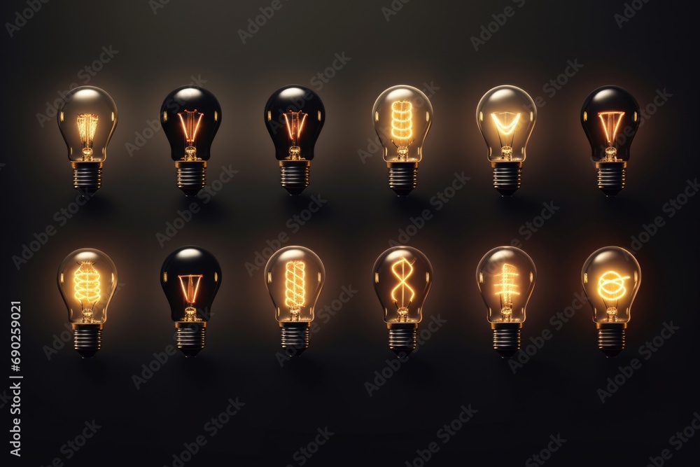 Poster Light bulbs with the letters V and V inside them. Can be used to represent concepts such as vision, visibility, or the letter V