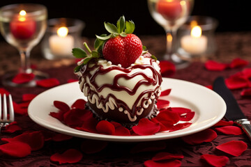 Fototapeta na wymiar chocolate cake with strawberries and cream