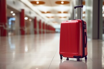 Red Suitcase in Airport Terminal