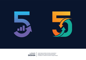 Creative Number 5 financial investment logo design.