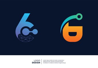 Number 6 logo design collection. Abstract symbol for digital technology.