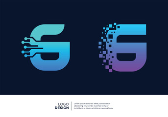 Set of Number 6 logo design for digital technology symbol.