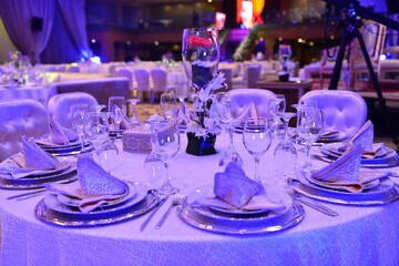 Table set for an event party or wedding reception.