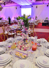 Table set for an event party or wedding reception.