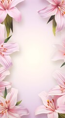 Textured background Lily flowers frame in watercolor style, paper art with space for text, background image, generative AI