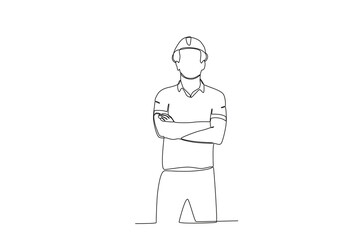 Fototapeta premium One line drawing of Male labour. Great team work concept. Trendy continuous line draw design graphic vector illustration.