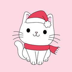Vector illustration of Christmas cute cat
