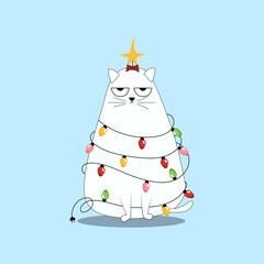 cat cartoon illustration for Christmas season celebration