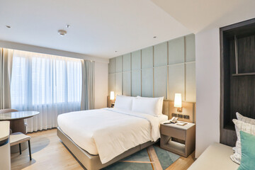 Modern hotel room with elegant design and comfort amenities. Interior design and hospitality.
