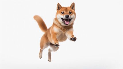 Shiba Inu dog is jumping on isolated on white background.