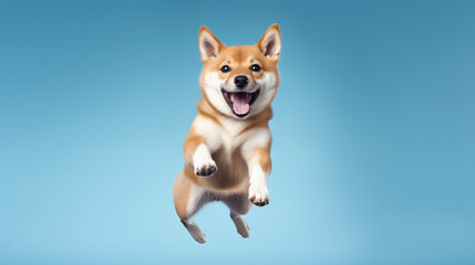 Shiba Inu dog is jumping on isolated on white background.