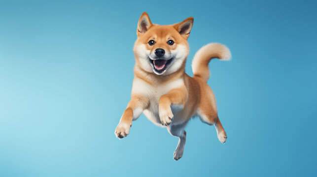 Shiba Inu dog is jumping on isolated on white background.