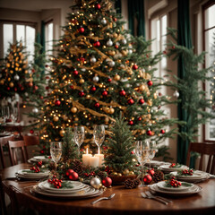 A festively decorated table. Celebrating Christmas.