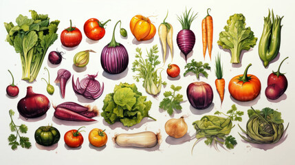 Farm-fresh vegetables. Vegetables illustration and clip art. Watercolor. 