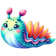 Fototapeta premium Watercolor painting of a delightful and cheerful sea slug