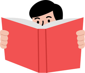 flat design cartoon character a boy reading a book