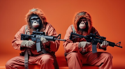 Fototapeta na wymiar Covert Critters: Animals in Terrorist Outfits for Striking Advertisements