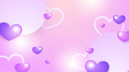 Purple violet vector love background with realistic hearts element. Valentine vector illustration for greeting card, banner, gift, template, sale banner, poster, flyer and web