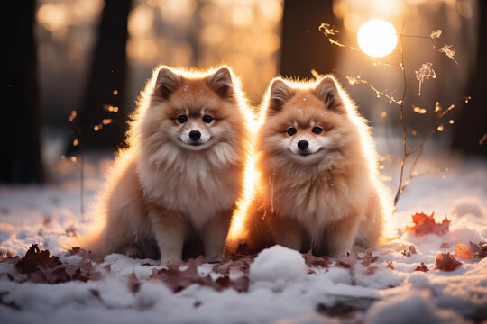 cute furry friends with snow-covered paws, portraying the innocence of winter playfulness, innocence and charm photo, minimalistic cinematic photo, luminous and dreamlike style