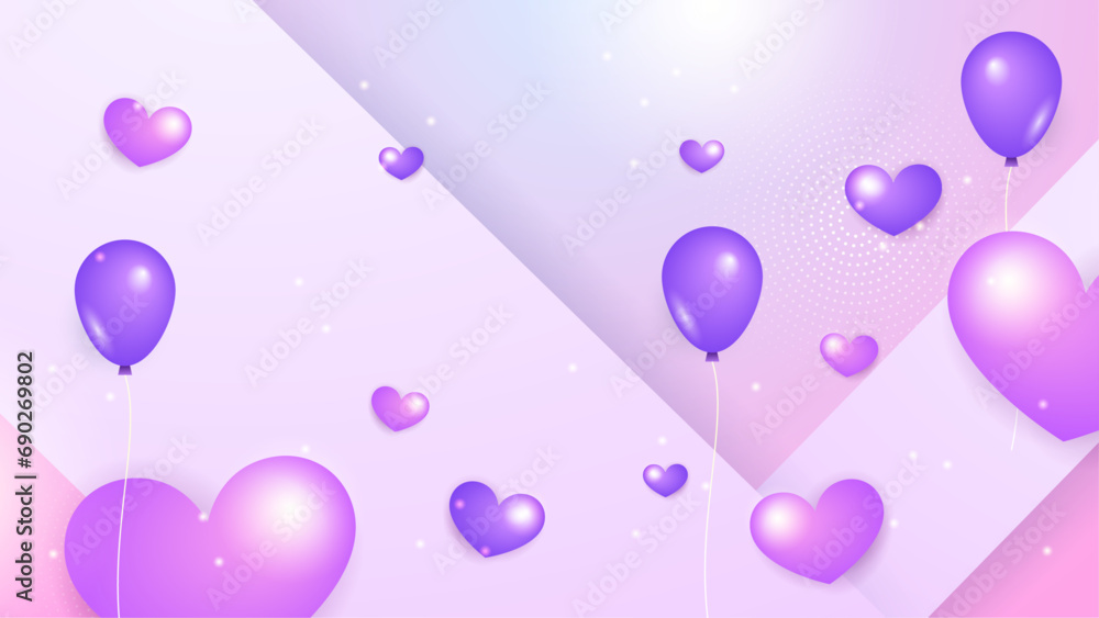 Poster purple violet vector realistic modern love background with heart element. valentine vector illustrat