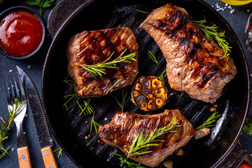 Grilled beef steak with herb and spices
