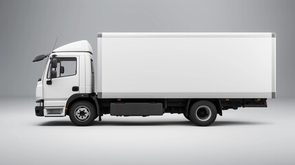 copy space, stockphoto,white delivery truck side view cargo truck advertising. Side view of a big white truck with an even light background. Copy space available. Template for transportation company. 