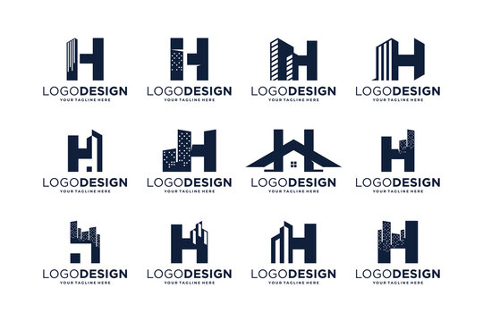 Collection of initial letter H with real estate symbol. Building logo design collection.