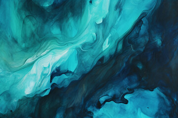 Abstract teal and dark blue and jade green watercolor painting - obrazy, fototapety, plakaty