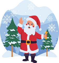 A Santa Claus staying center of tree