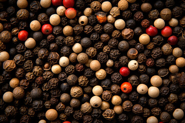 Mixed peppercorns. Dry mix peppercorns close up - obrazy, fototapety, plakaty
