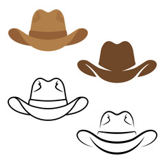 Set icon Brown cowboy hat
