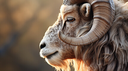 mouflon, wild sheep with blurred background. - obrazy, fototapety, plakaty