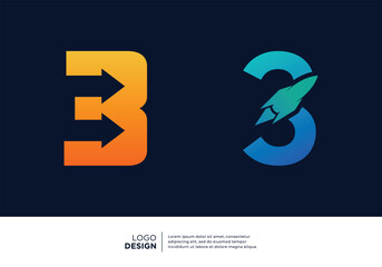 Set of Number 3 Financial Chart Logo Design.