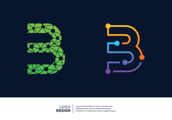 Set of Number 3 logo design for digital technology symbol.