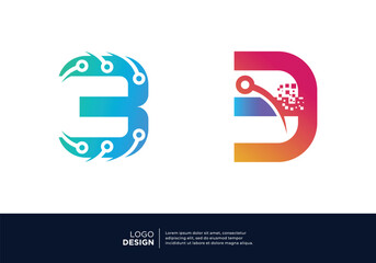 Digital connection Number 3 logo design collection.