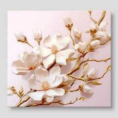Golden magnolia branches on elegant pastel background. Wedding invitations, greeting cards, wallpaper, background, printing	
