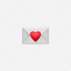 Valentines day letter. Envelope with red heart. Love mail. Vector