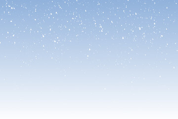 Simple, flat white snow falling on the blue gradient sky. Christmas or New Year background for a greeting card or banner. Frost storm, or snowfall effect. Vector illustration