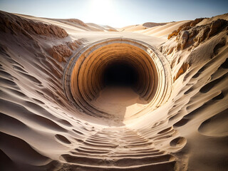 an underground passage or tunnel in desert - obrazy, fototapety, plakaty