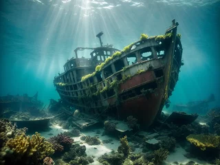 Muurstickers remnants of a shipwreck underwater © Meeza