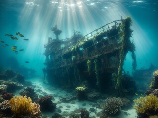 remnants of a shipwreck underwater