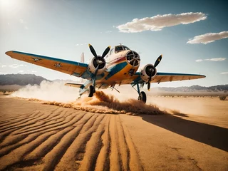 Fototapeten an old airplane attempting to take off in the desert © Meeza