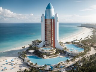 a seaside resort designed to resemble a gigantic rocket