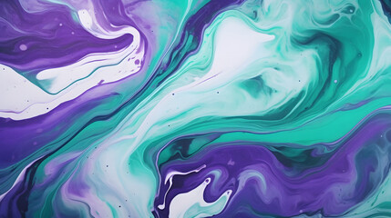 Abstract fluid art background dark purple and green colors. Liquid acrylic painting generativ ai