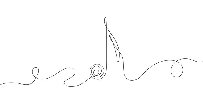 Musical note in continuous line style. Audio message. Classic music symbol in linear minimalist style. Melody sign.