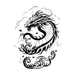 Dragon Icon hand draw black colour chinese logo symbol perfect.