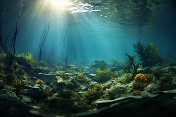 Fototapeta na wymiar underwater scene with reef and fishes