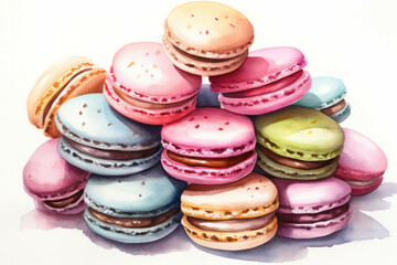 Fototapeta premium Pastel confectionery dessert macarons cookies cake sweet macaroons background background food french
