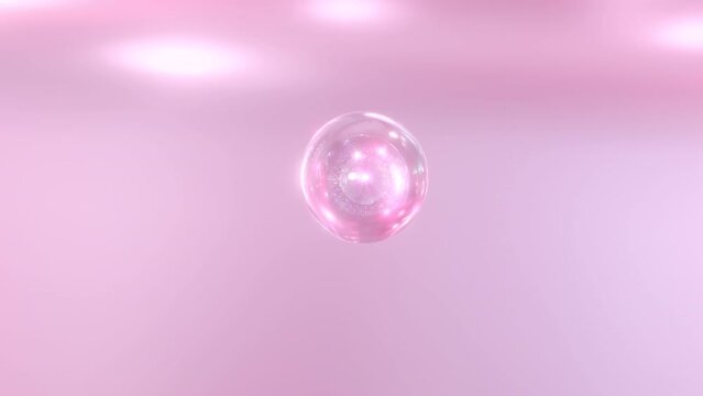 3D nutrition therapy emerges by combining liquid bubbles. The ingredients of Macro Shot mix to form a serum. A drop of the cosmetic serum is mixed in. Animated fluid glob in a metaball's morph